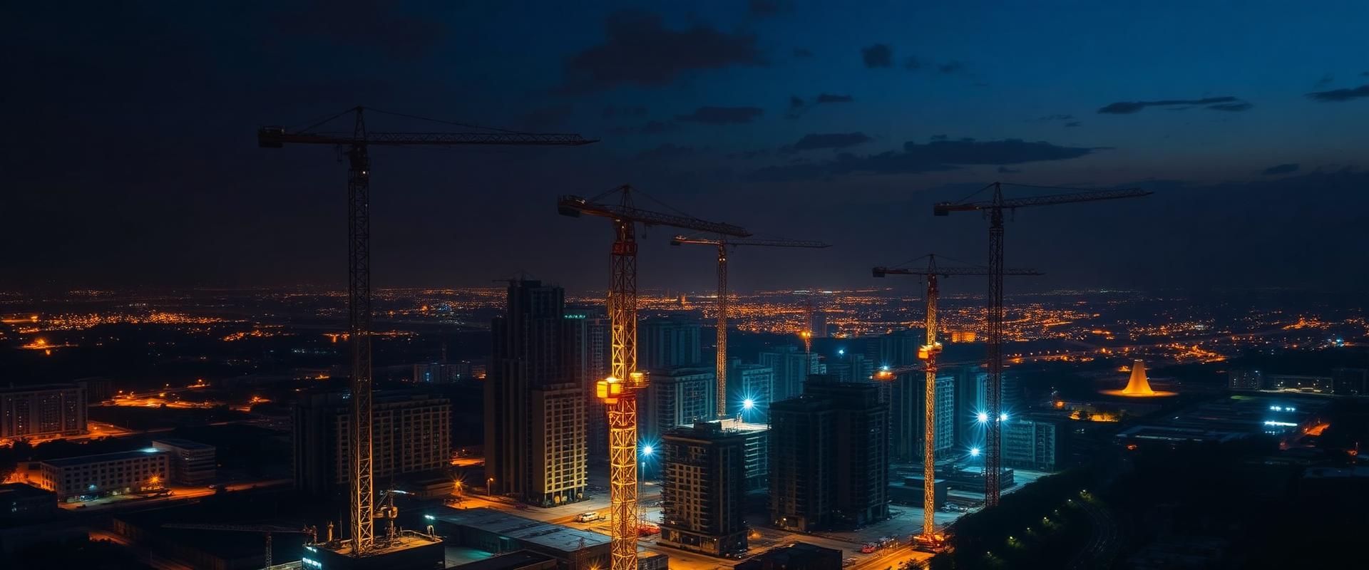 National-scale construction progress at night — milestone delivery visual